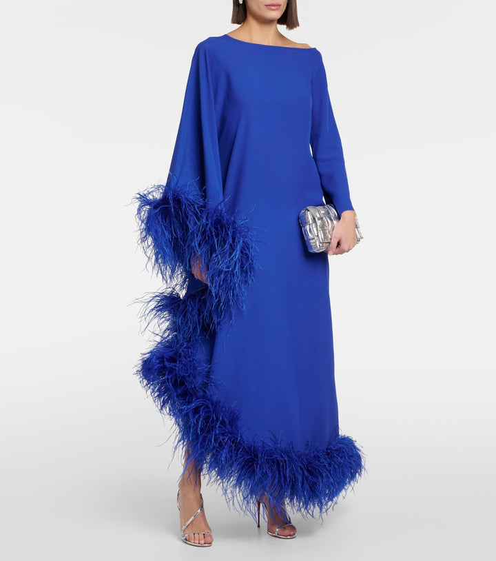 asymmetric gown with feather trim – VIVID