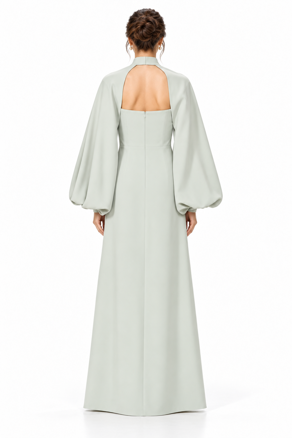 Crystal Leaf Balloon Sleeve Evening Gown - Gildora