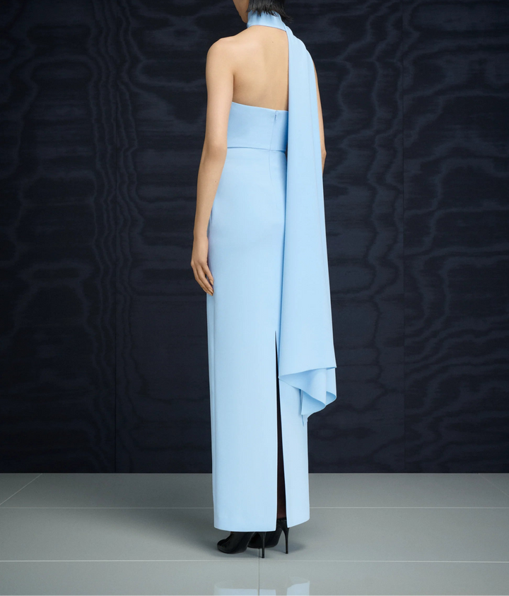 one-shoulder column gown with draped scarf – DEMI