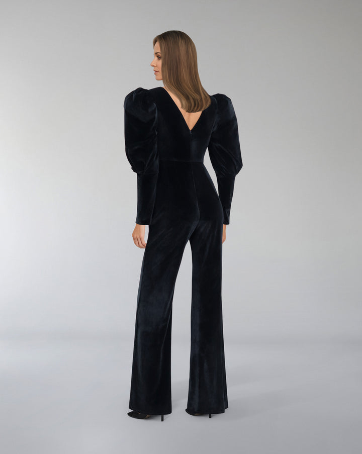 Beaded velvet Jumpsuit with V neckline-Merry