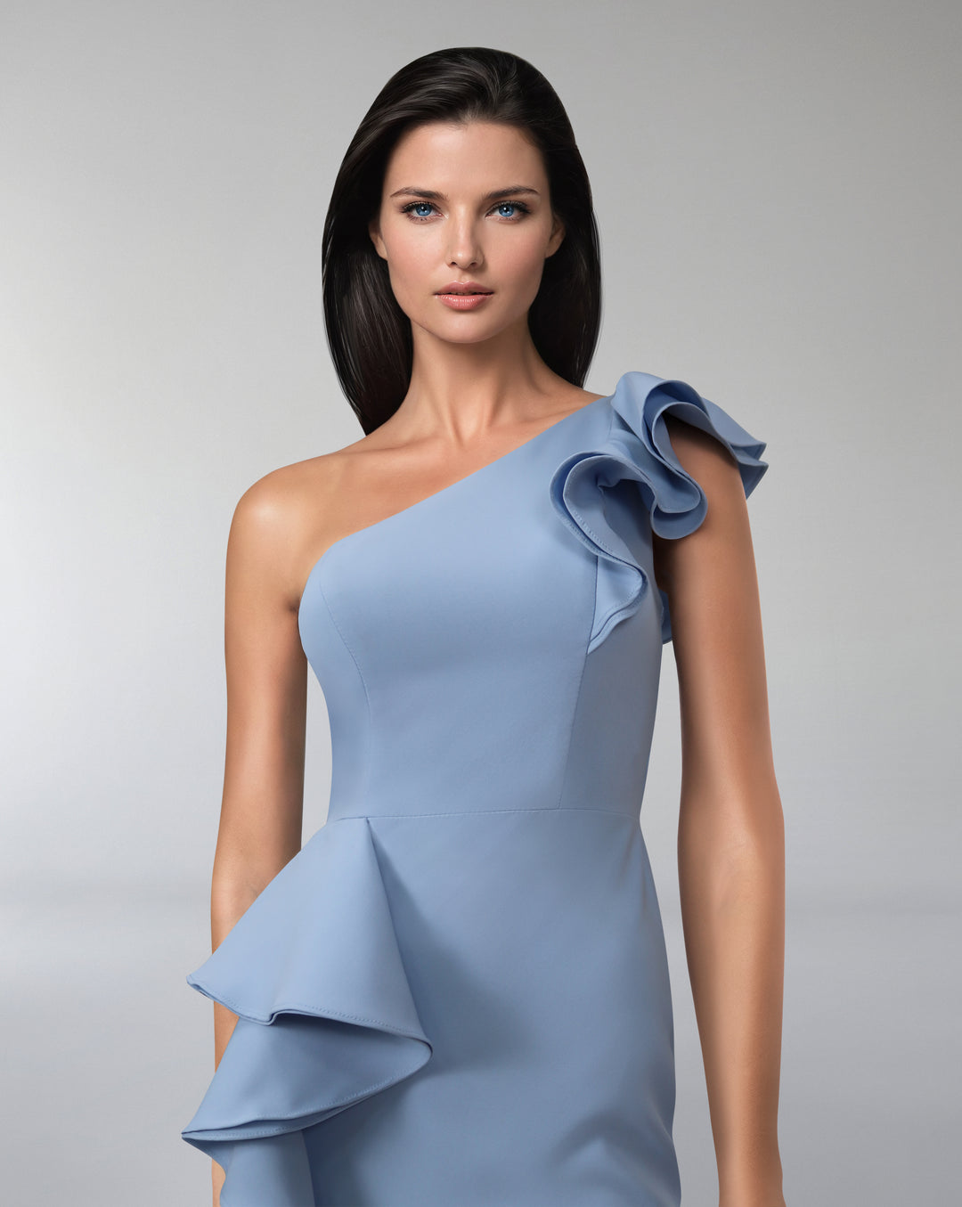 Shoulder off ruffle dress with slit - LOMAL