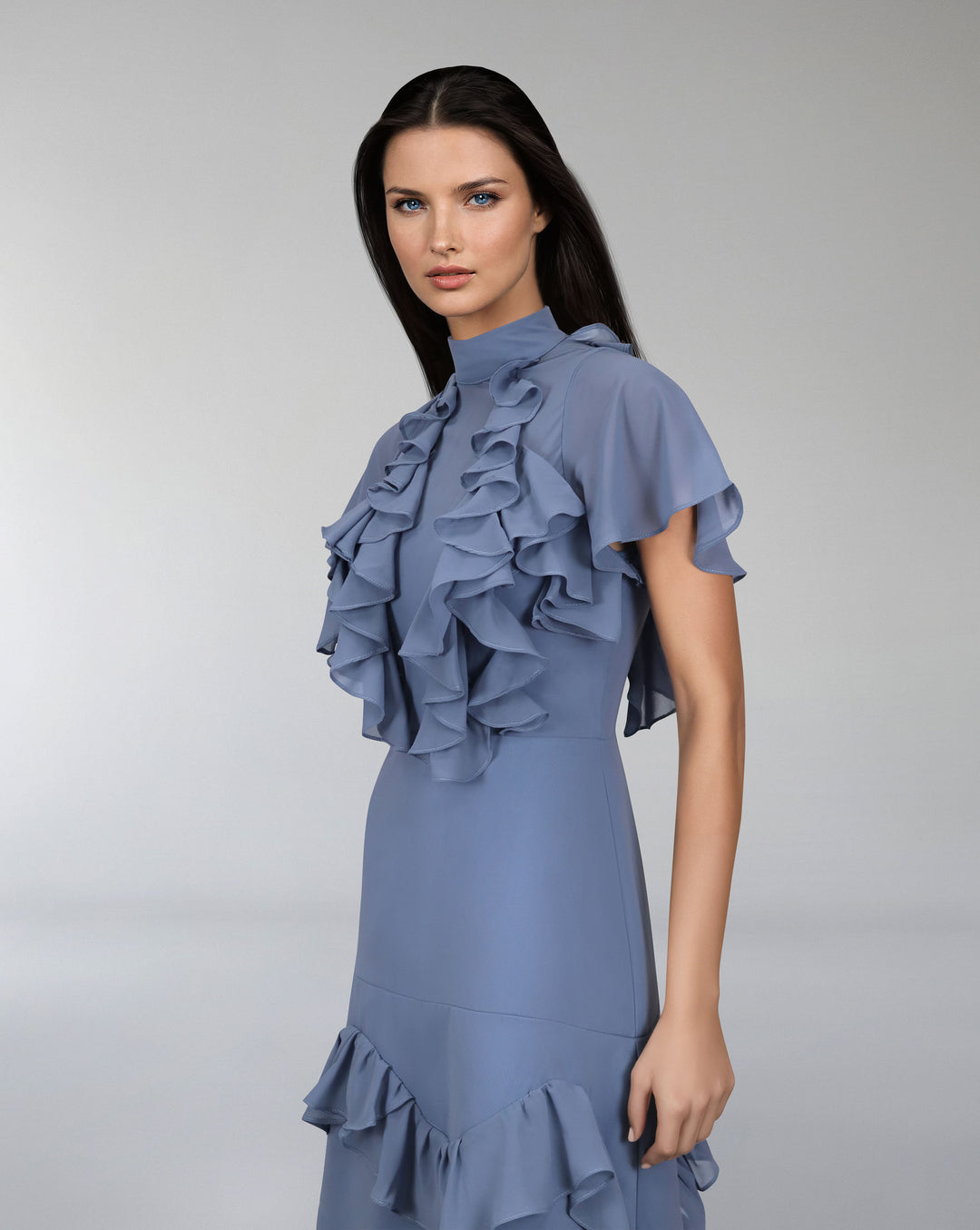 Ruffled dusty-blue dress