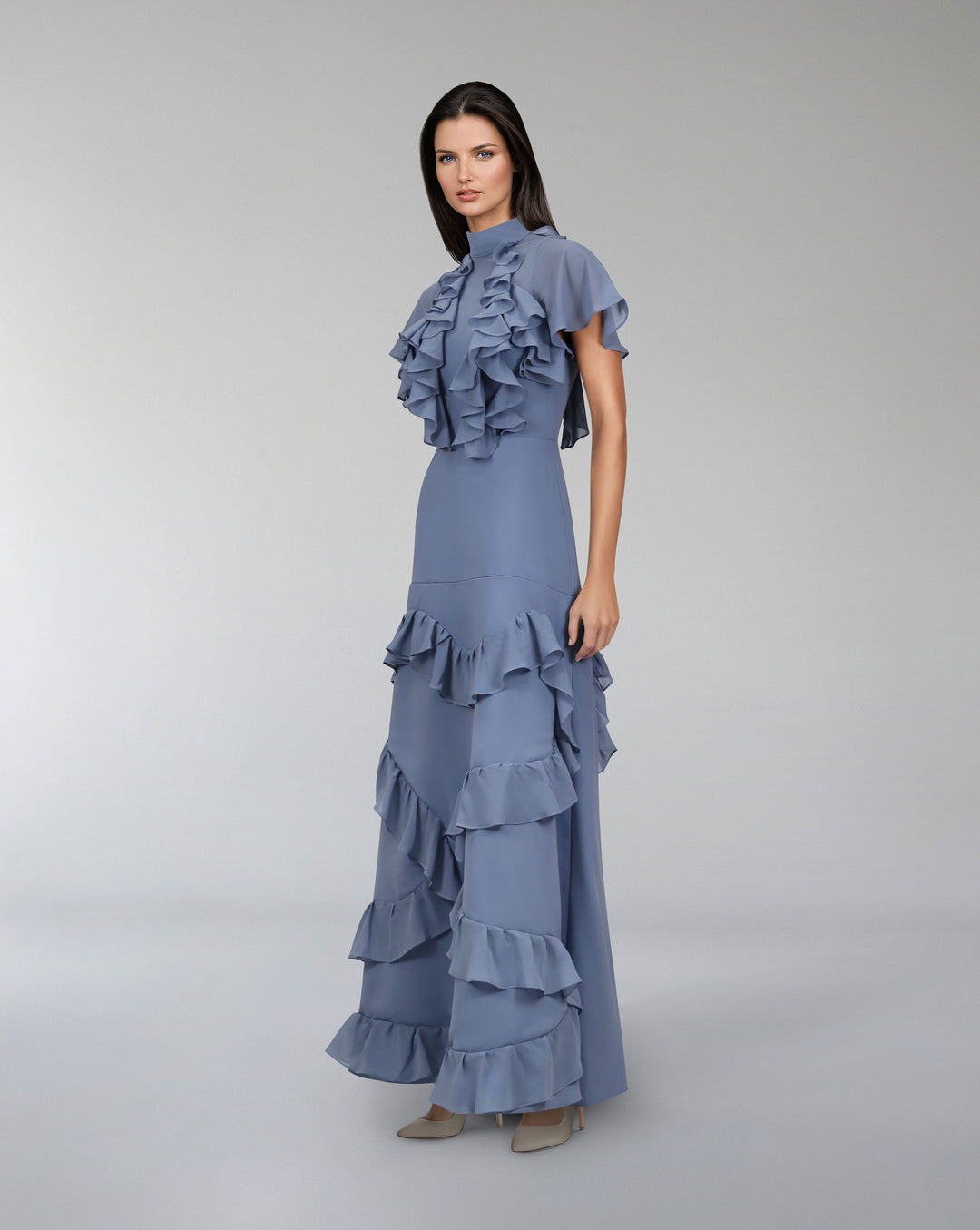 Ruffled dusty-blue dress