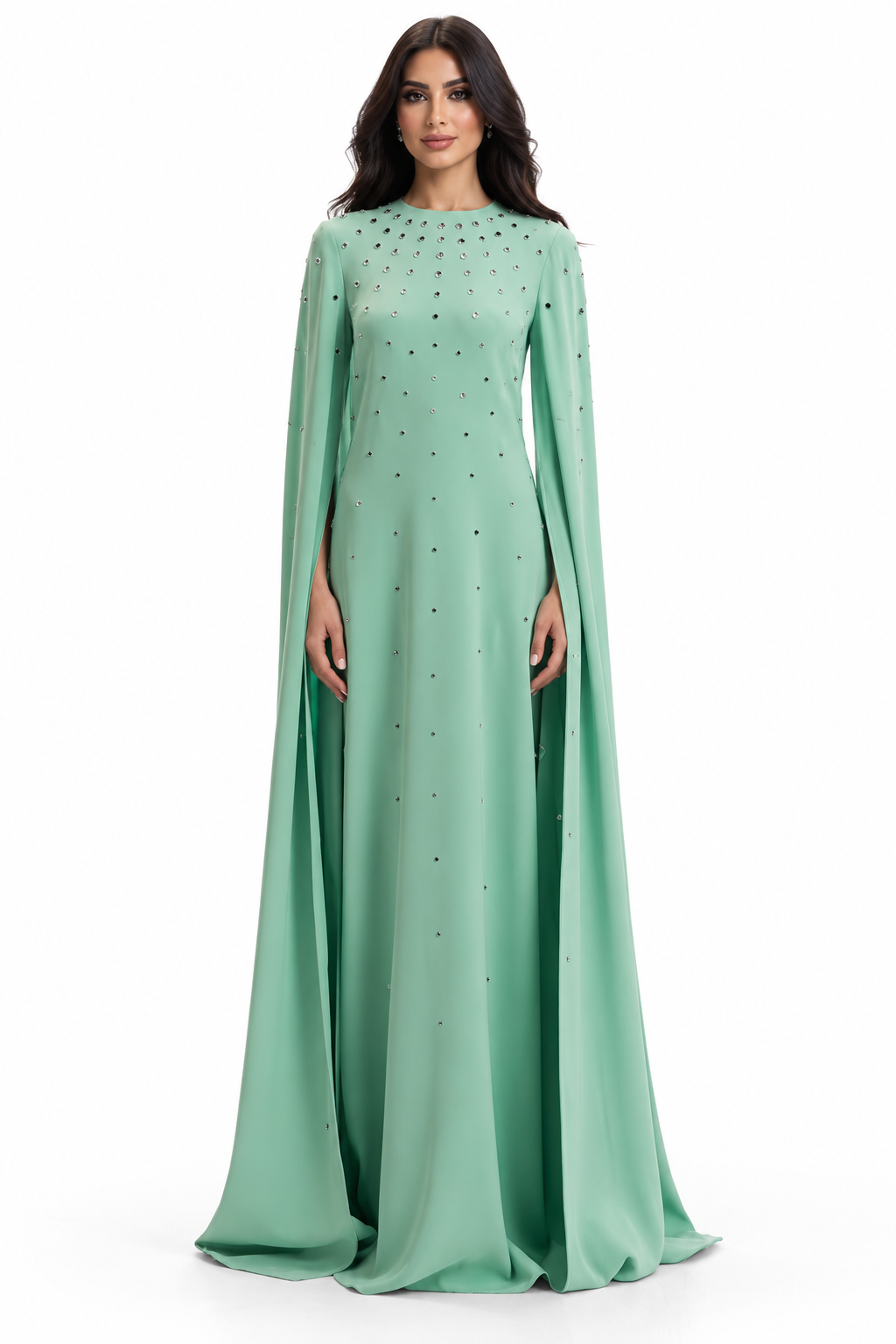Crystal Embellished Cape Evening Gown - Lumina