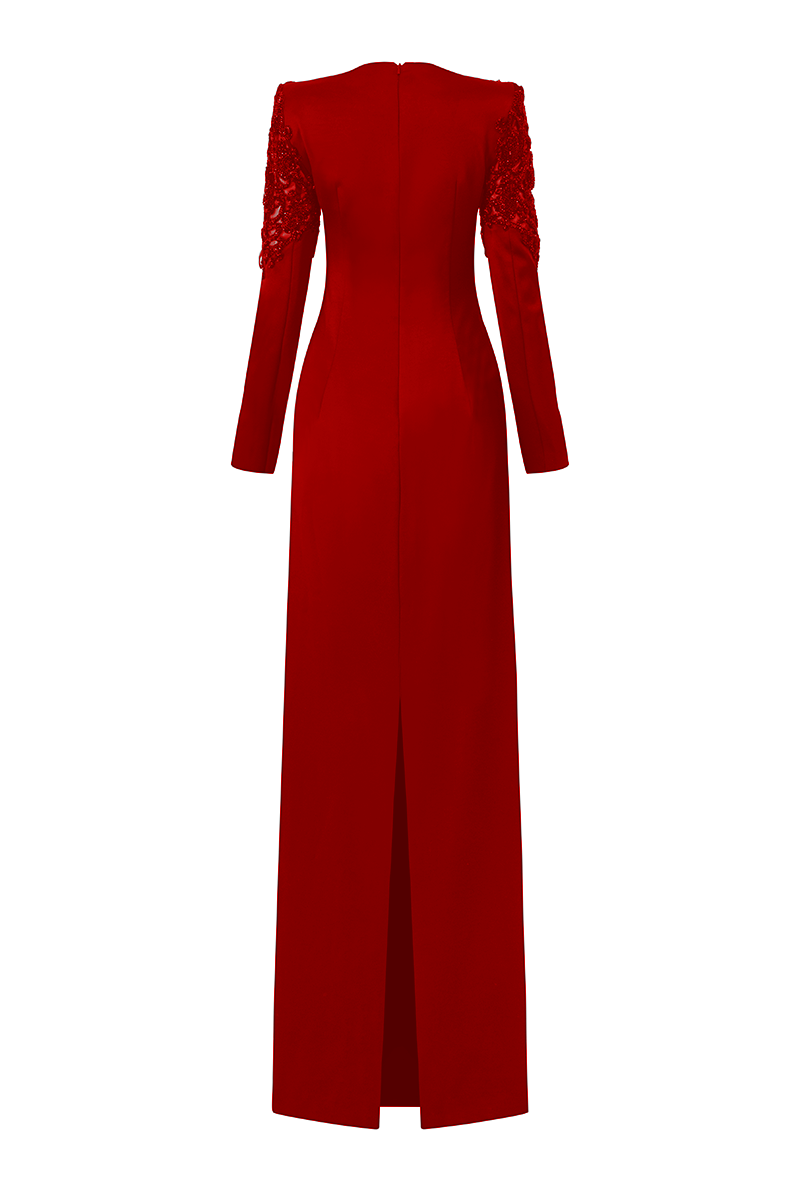 embellished shoulder gown with plunging neckline – NOCTURNE