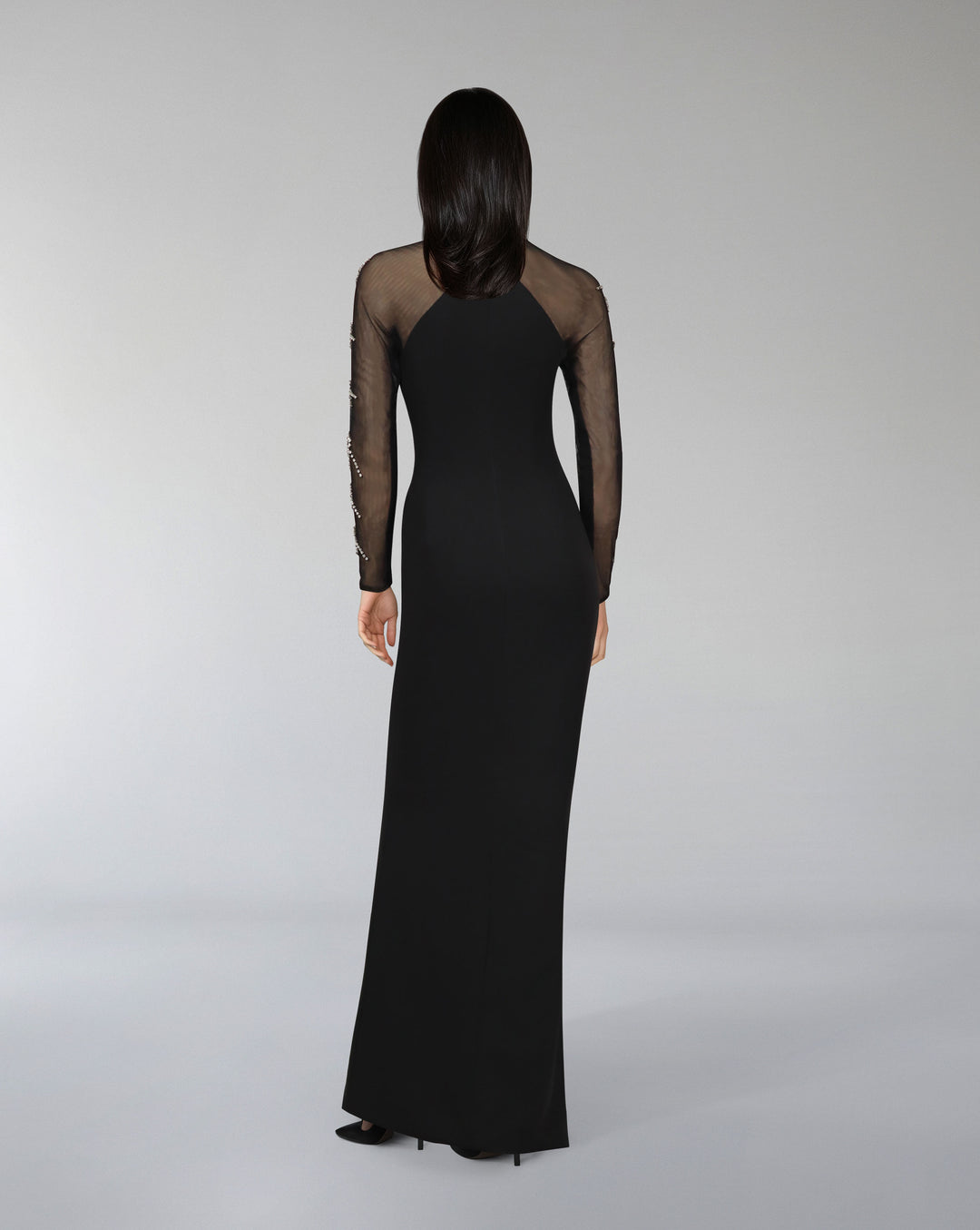 Halter Neckline dress with beaded see-through sleeves-Suled