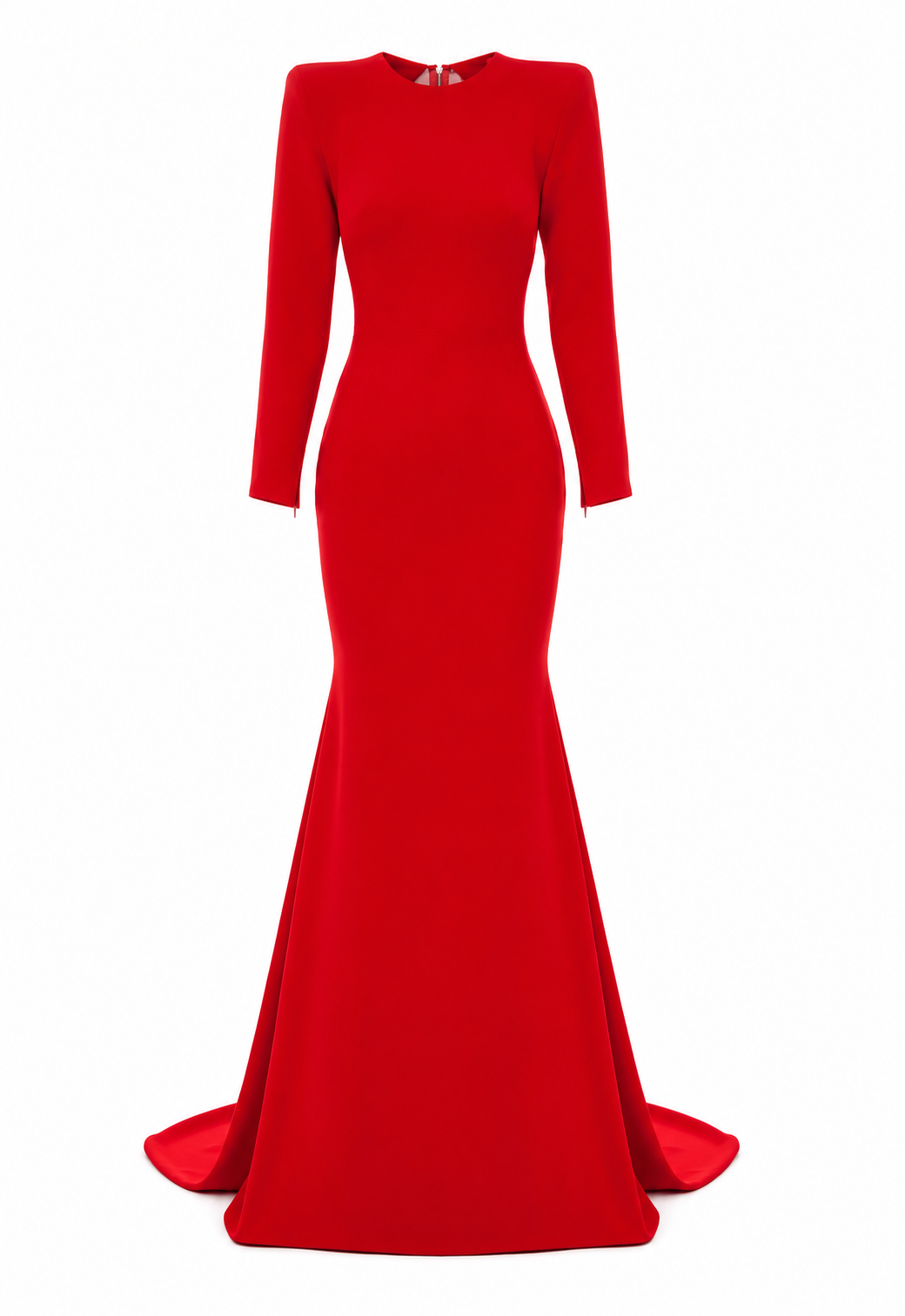 Sculpted Long-Sleeve Mermaid Gown - Scarlet