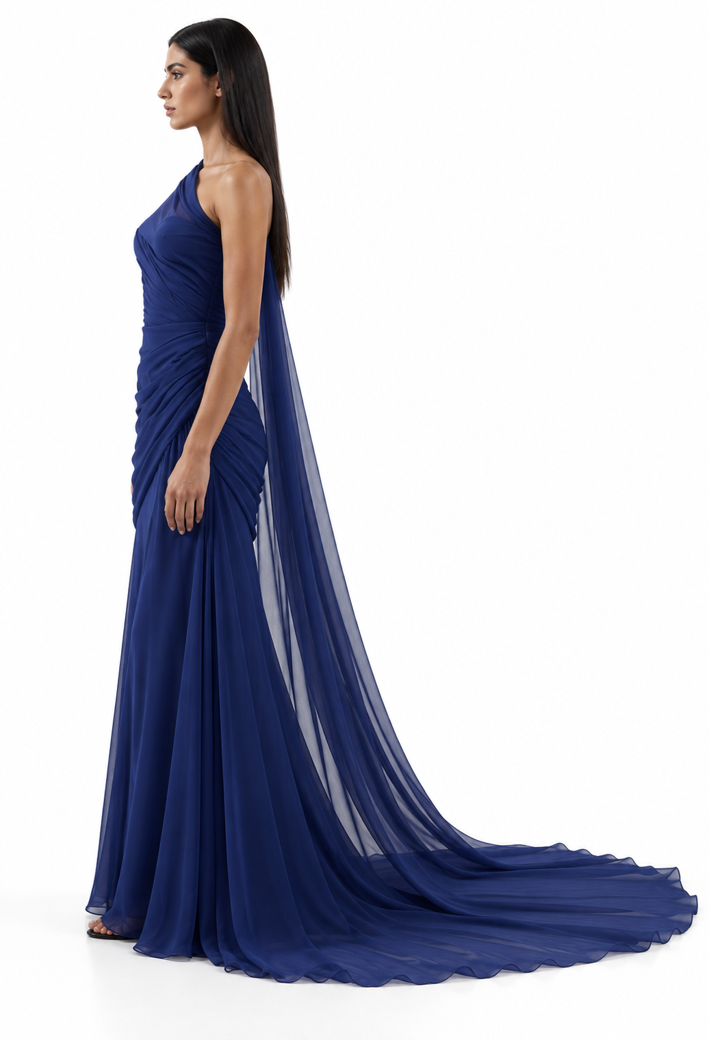 Royal Blue One-Shoulder Draped Maxi Dress - Sapphire
