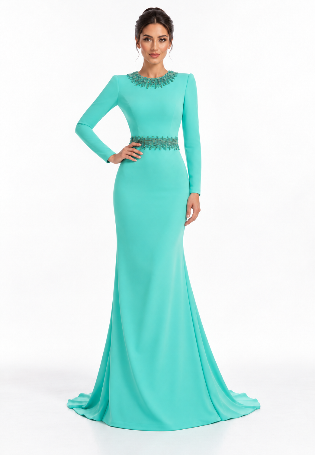 Mint Green Crystal Embellished Maxi Dress - Jasmine