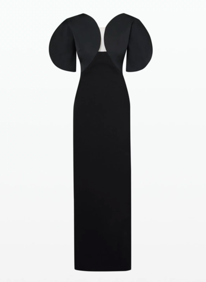 Sculpted Petal-Sleeve Gown – Noir
