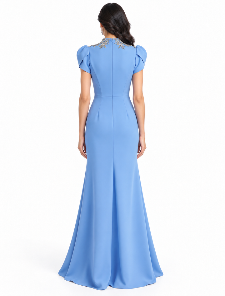 Crystal Shoulder Puff Sleeve - Gown