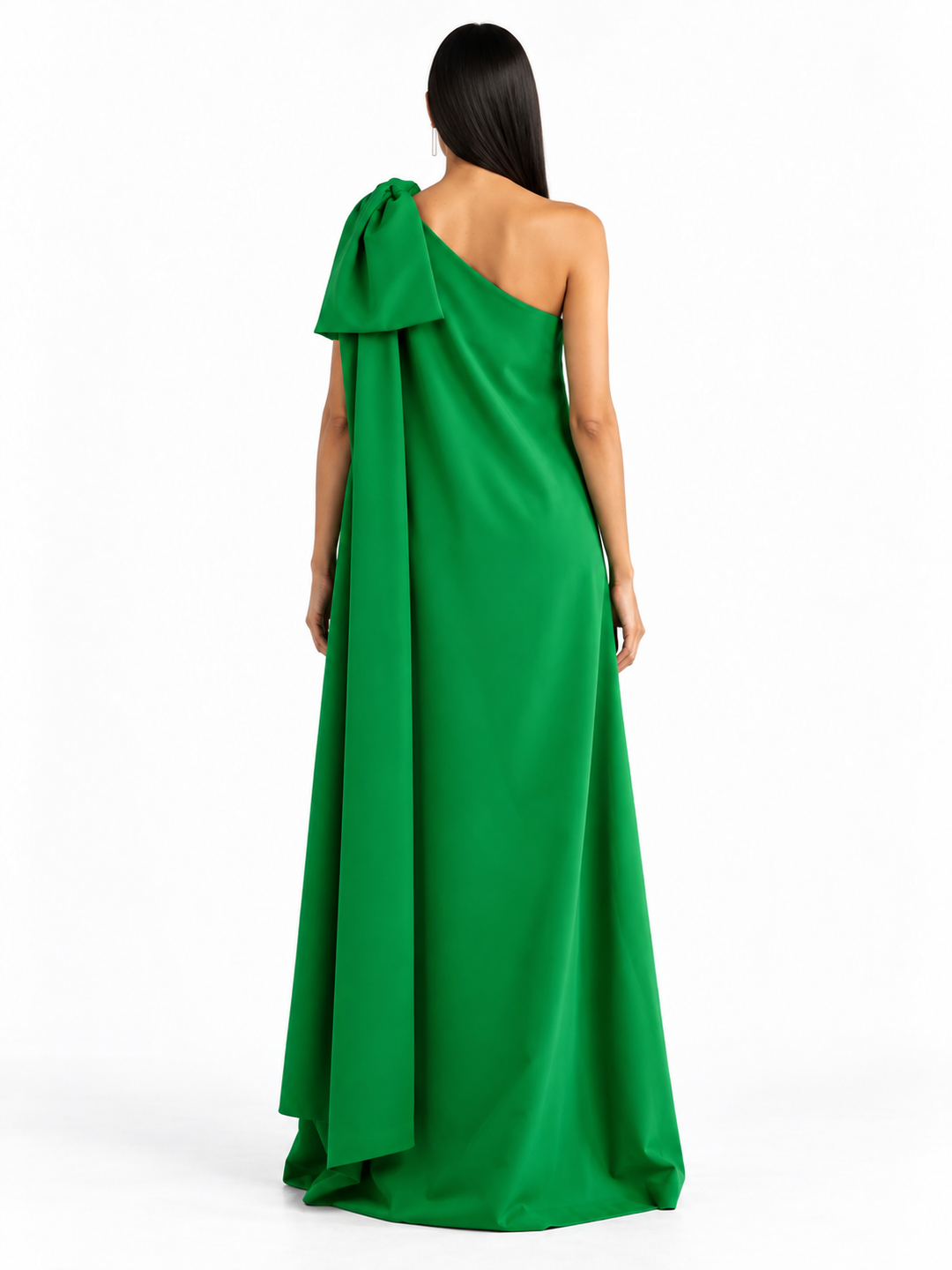 Emerald Green One-Shoulder Bow Cape Maxi Dress - Esmeralda