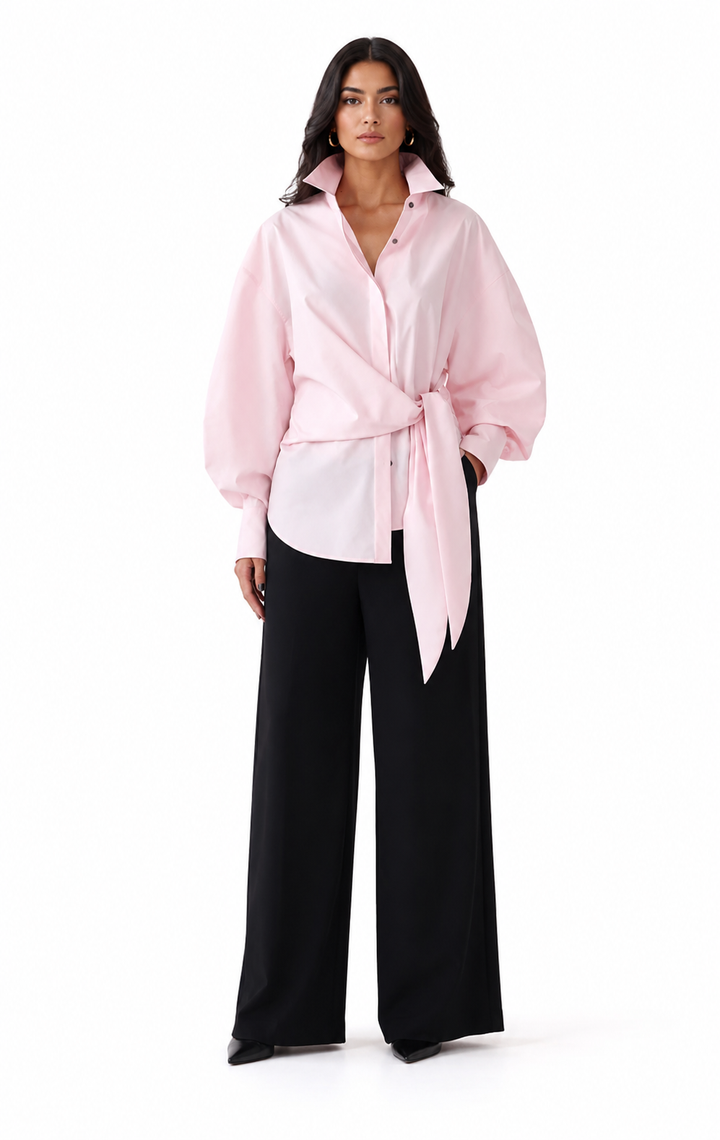 Oversized Tie-Waist Shirt – Blush