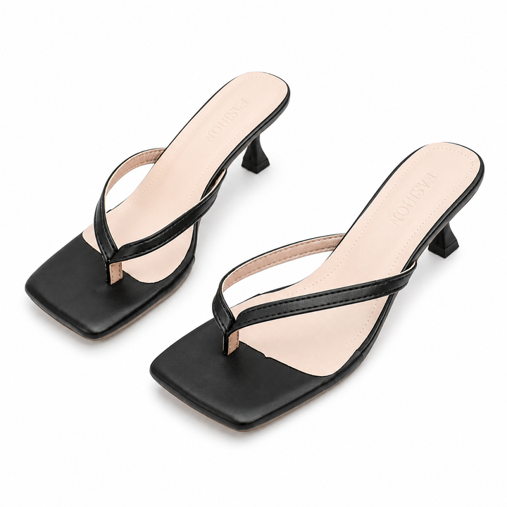 Chic White Square-Toe Kitten Heel Thong Sandals – Nova