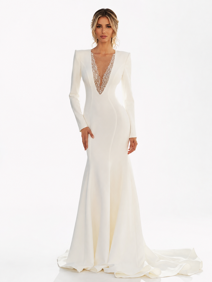 Ivory Crystal Plunge Mermaid Gown – Celestia