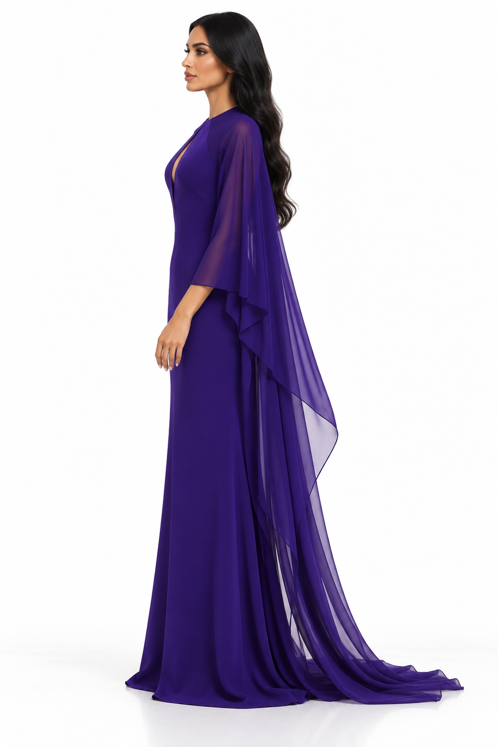 Keyhole Cape Sleeve Evening Gown - Amethystine