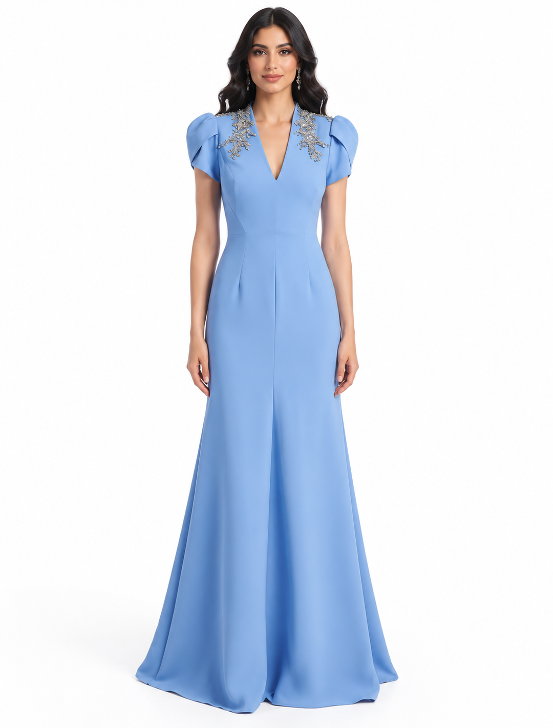 Crystal Shoulder Puff Sleeve - Gown