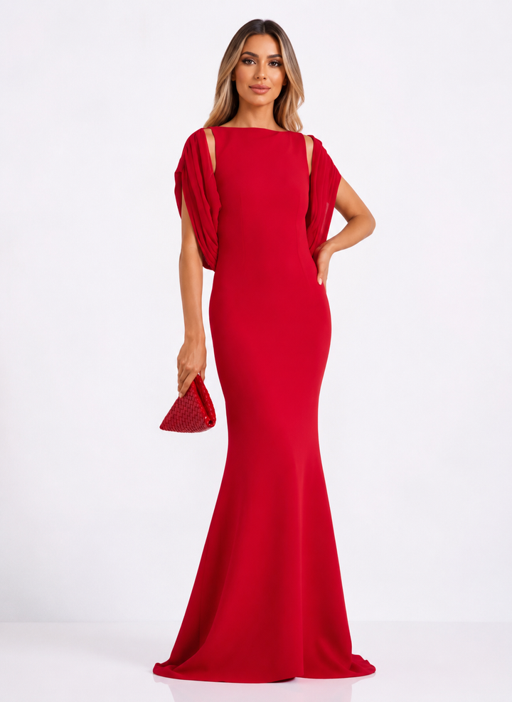 Draped-Sleeve Mermaid Gown – Scarlet
