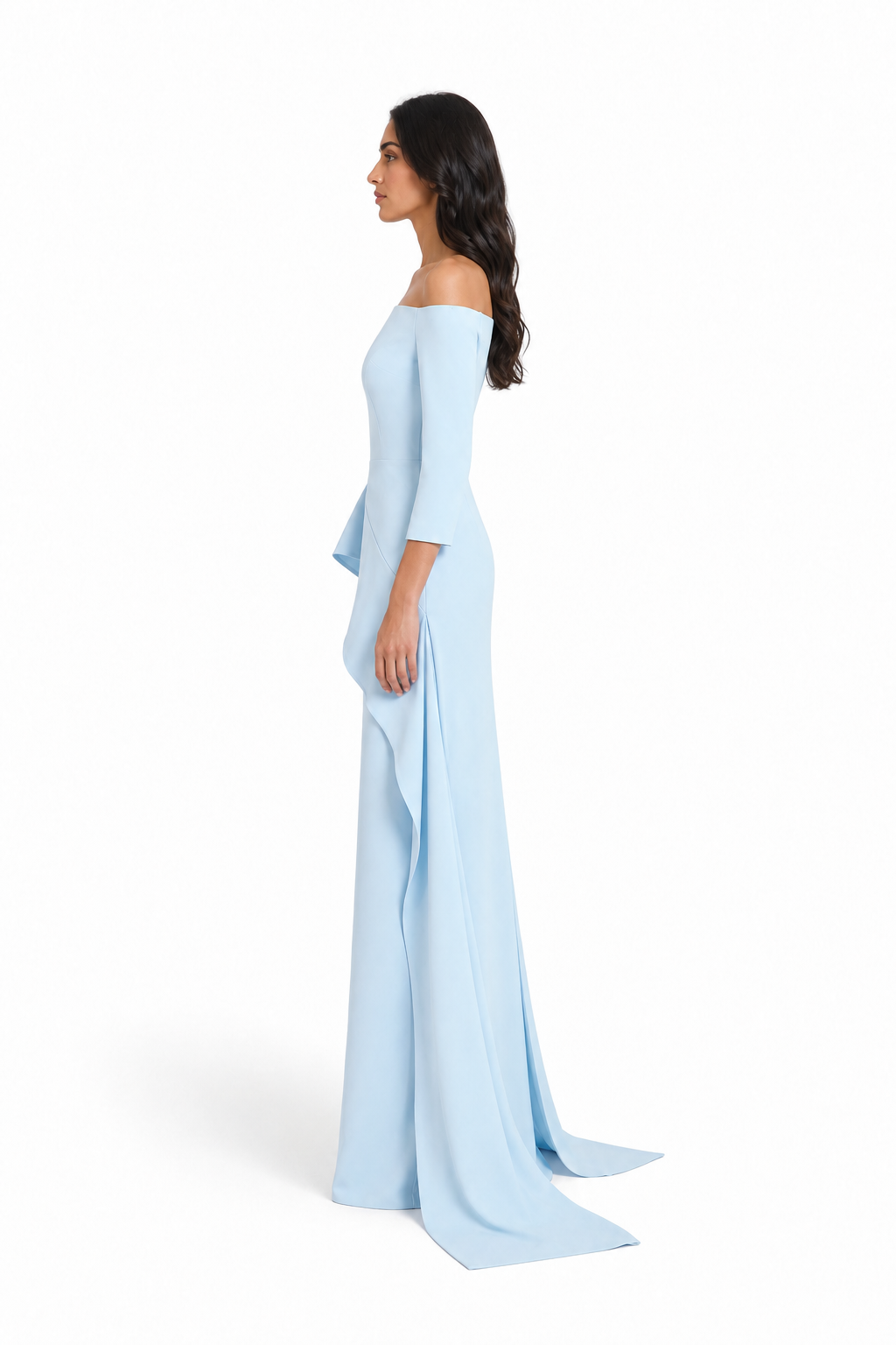 Sky Blue Off-Shoulder Ruffle Evening Gown – SERENITY