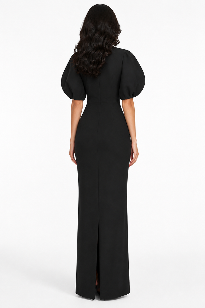 Sculpted Petal-Sleeve Gown – Noir