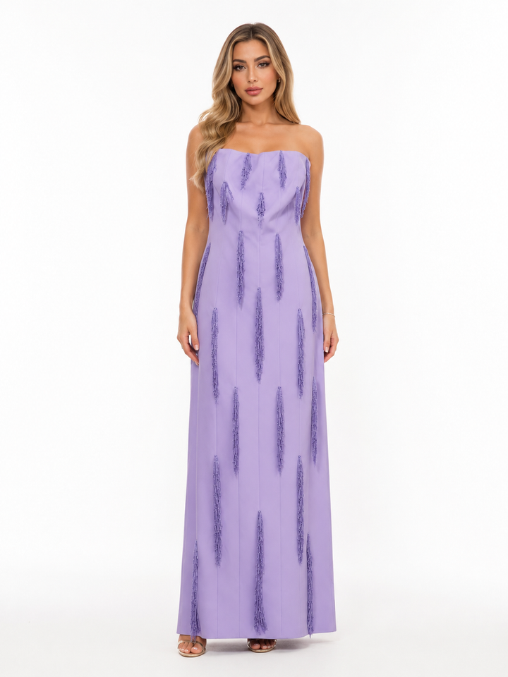Lilac Strapless Tassel Evening Gown – Amethyst