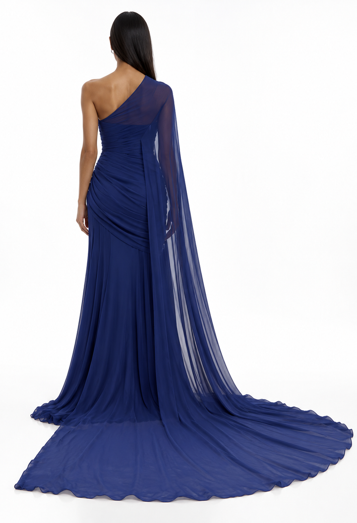 Royal Blue One-Shoulder Draped Maxi Dress - Sapphire