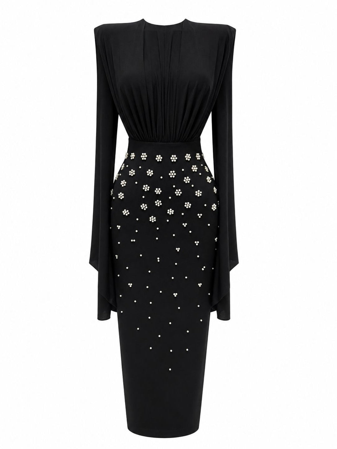 Pearl Embellished Cape Sleeve Midi Dress - Glam