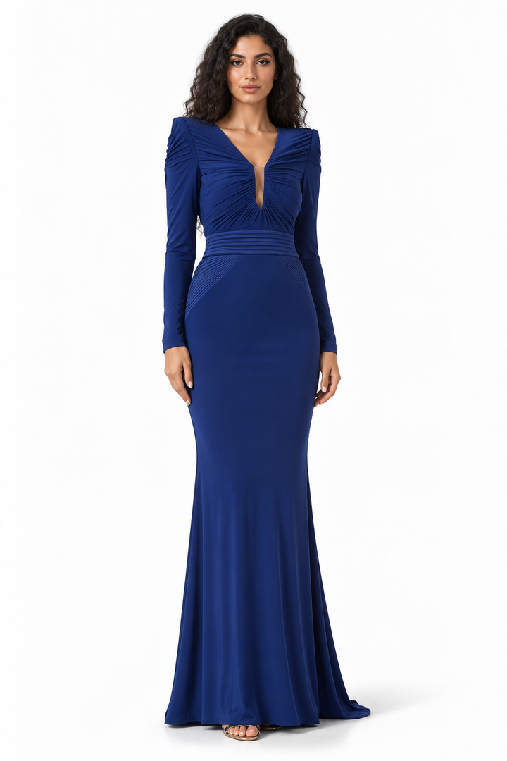 Ruched Deep V Sculpted Evening - Veloria