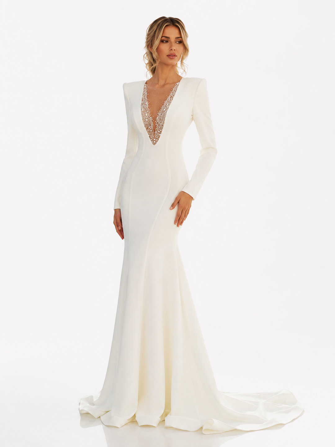 Ivory Crystal Plunge Mermaid Gown – Celestia