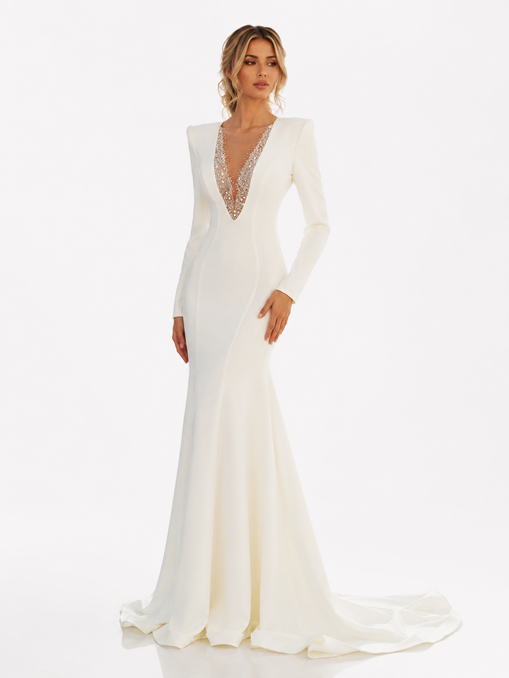 Ivory Crystal Plunge Mermaid Gown – Celestia