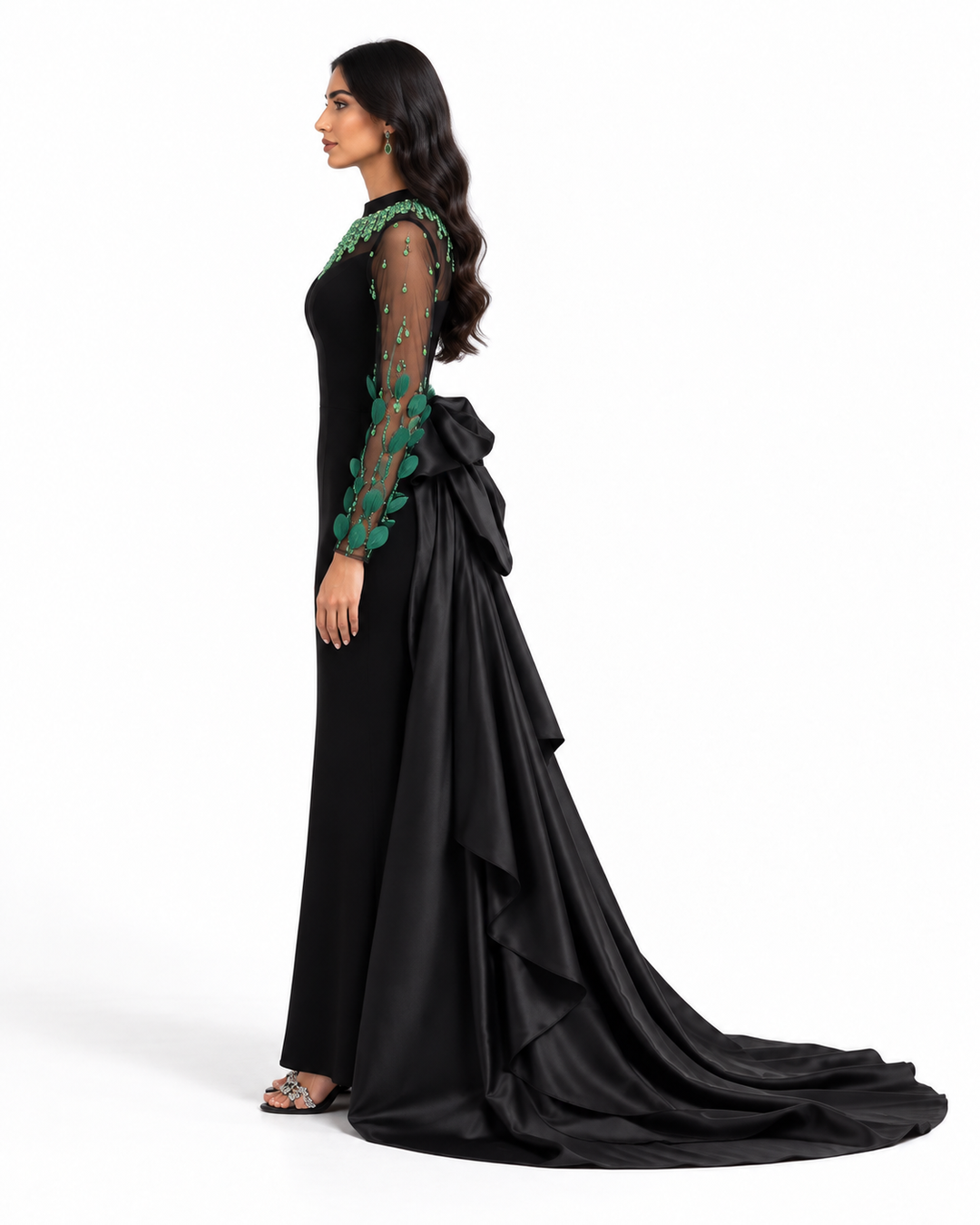 فستان سهرة أسود مرصع بالزمرد - سيليست