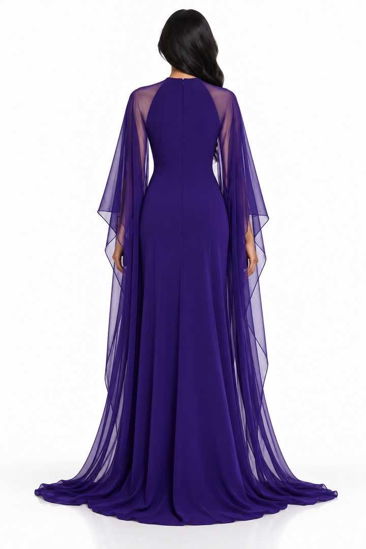Keyhole Cape Sleeve Evening Gown - Amethystine