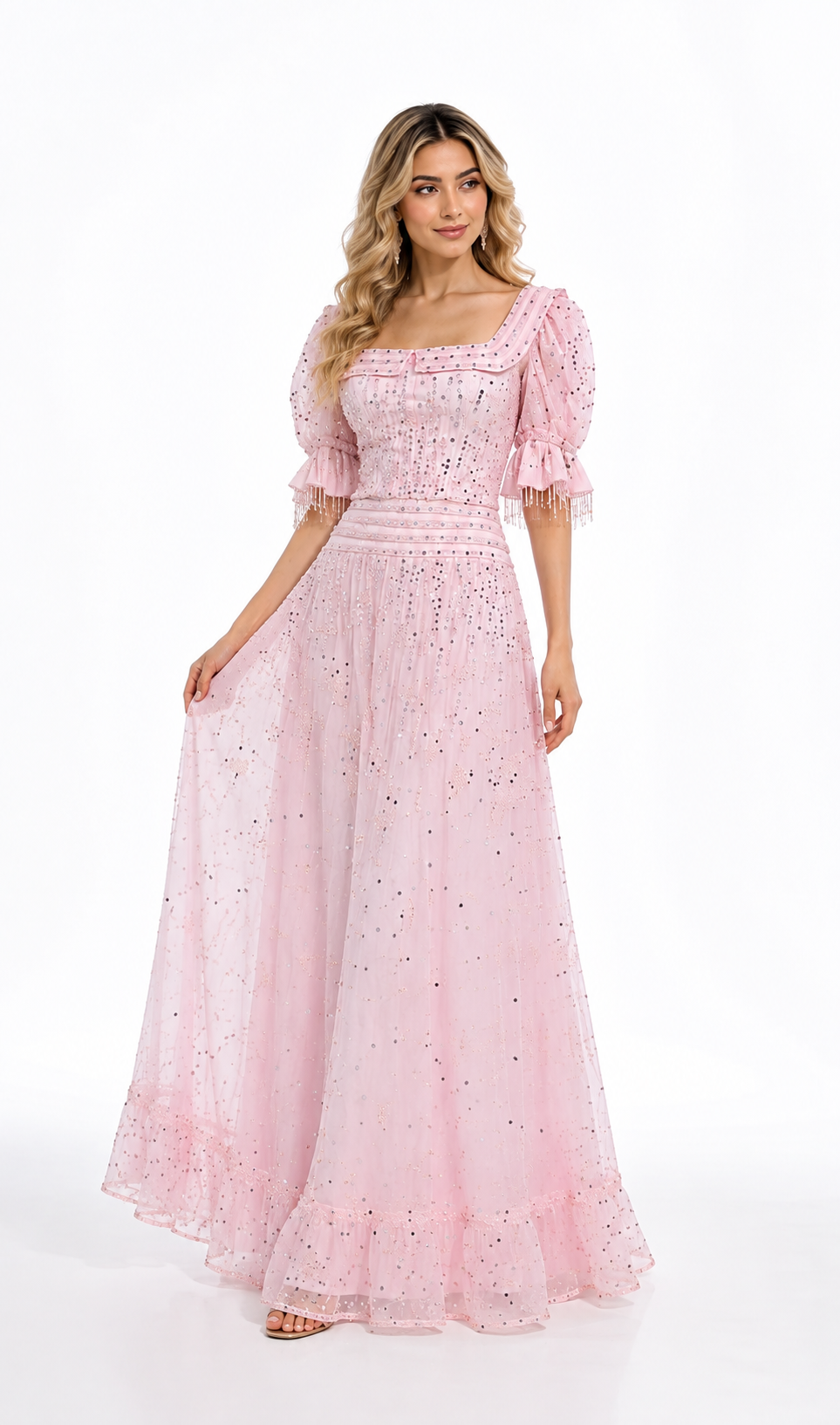 Crystal Puff Sleeve Evening Gown – ROSABEL