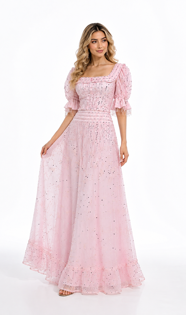 Crystal Puff Sleeve Evening Gown – ROSABEL