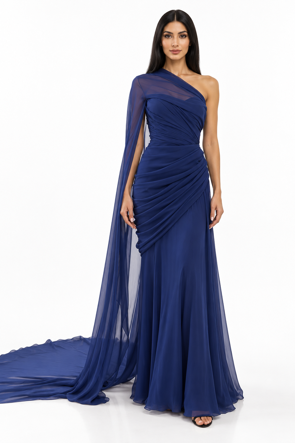 Royal Blue One-Shoulder Draped Maxi Dress - Sapphire