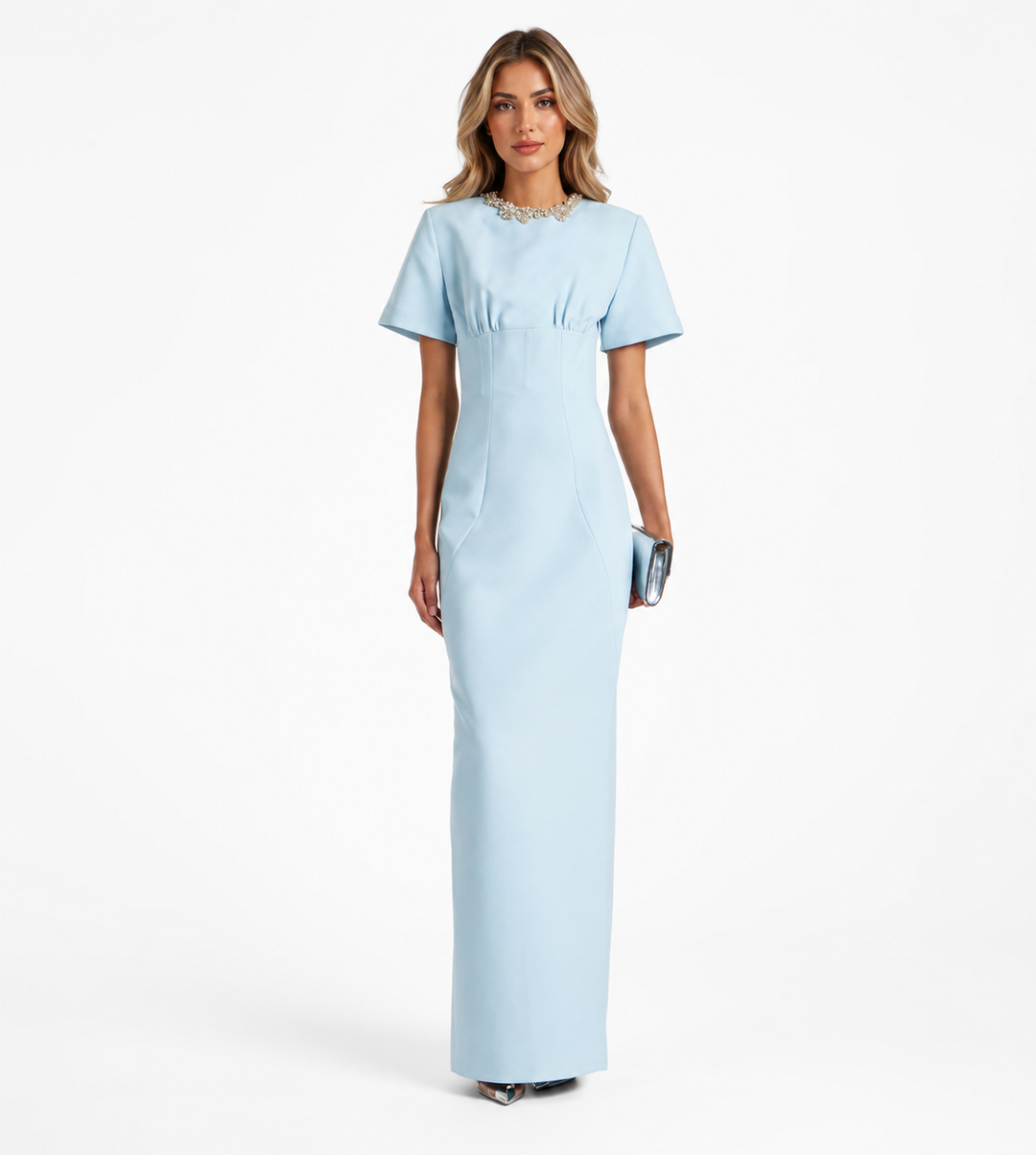 Crystal-Neck Column Gown - Celeste