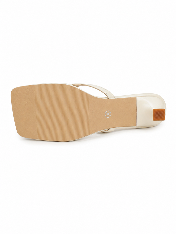 Chic White Square-Toe Kitten Heel Thong Sandals – Nova