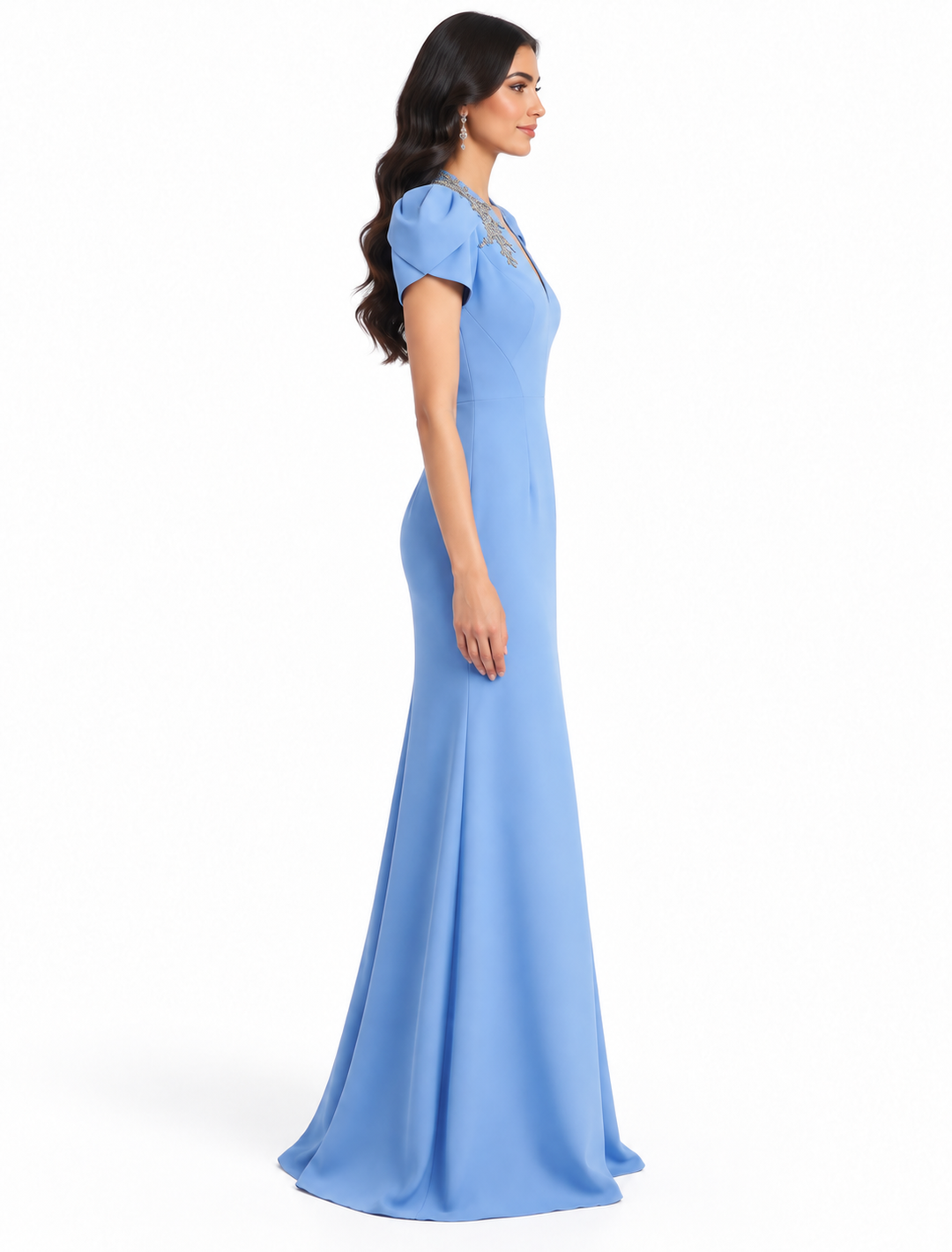 Crystal Shoulder Puff Sleeve - Gown