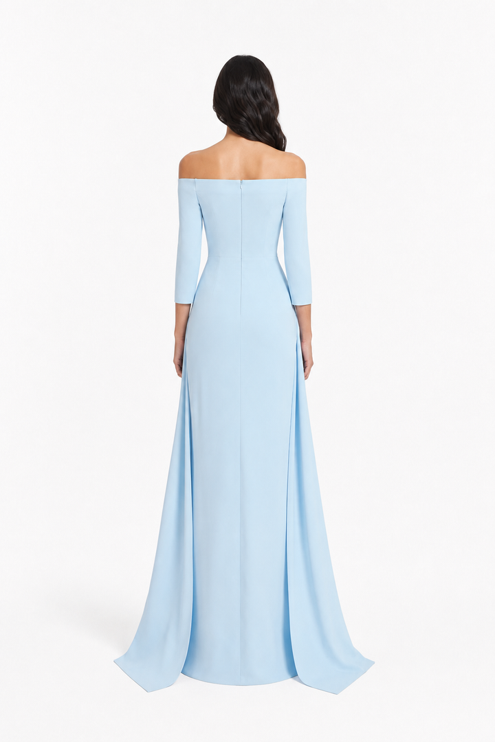 Sky Blue Off-Shoulder Ruffle Evening Gown – SERENITY