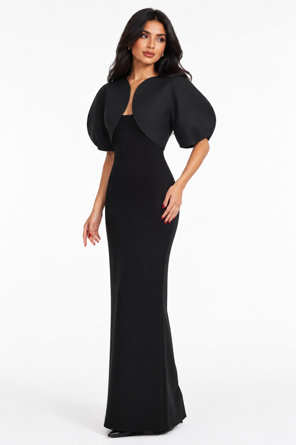 Sculpted Petal-Sleeve Gown – Noir