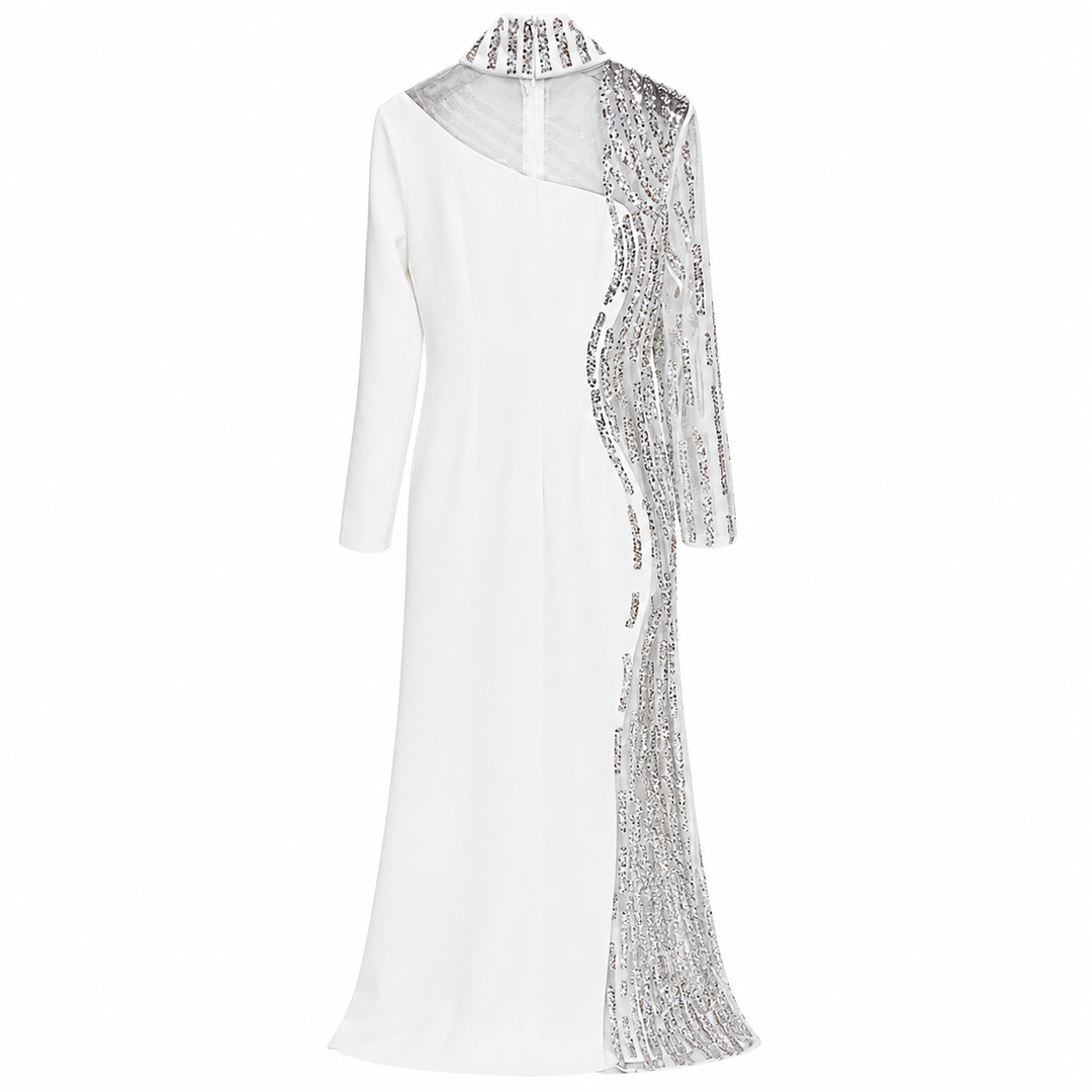 White Embellished High-Neck Evening Gown – Crysts