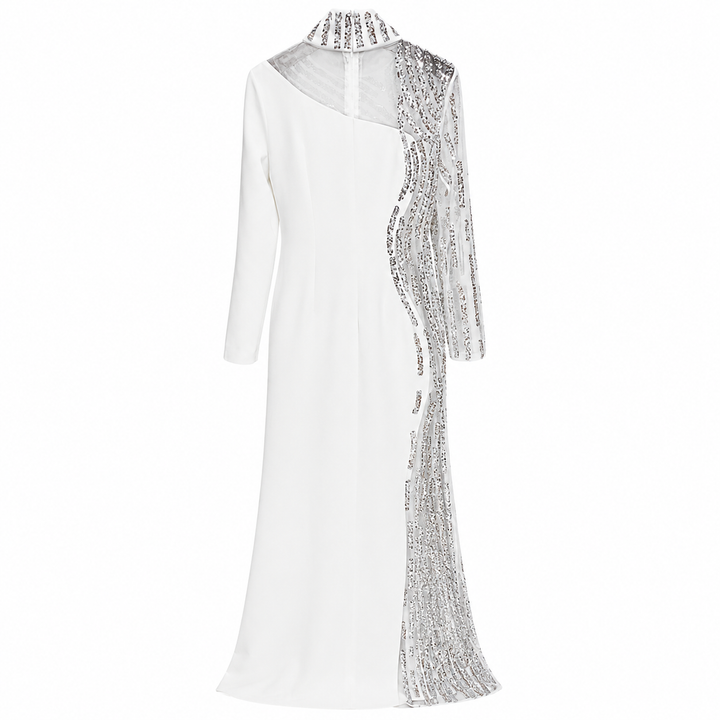 White Embellished High-Neck Evening Gown – Crysts