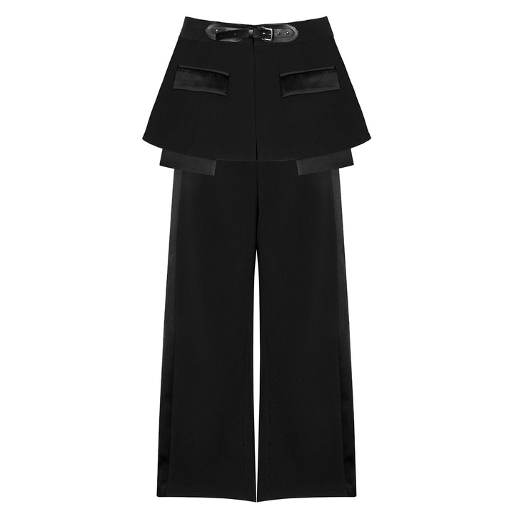 Layered Wide-Leg Pants with Belt – BASEM