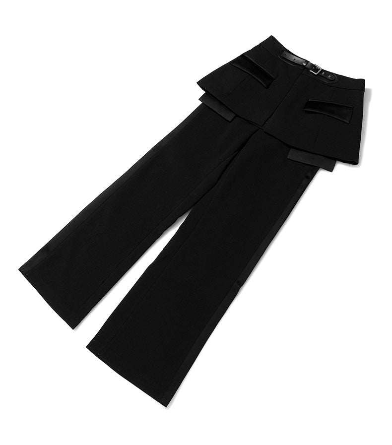 Layered Wide-Leg Pants with Belt – BASEM