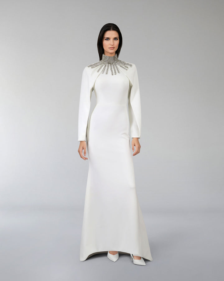 Beaded collar dress with capelet sleeves-Sheldon