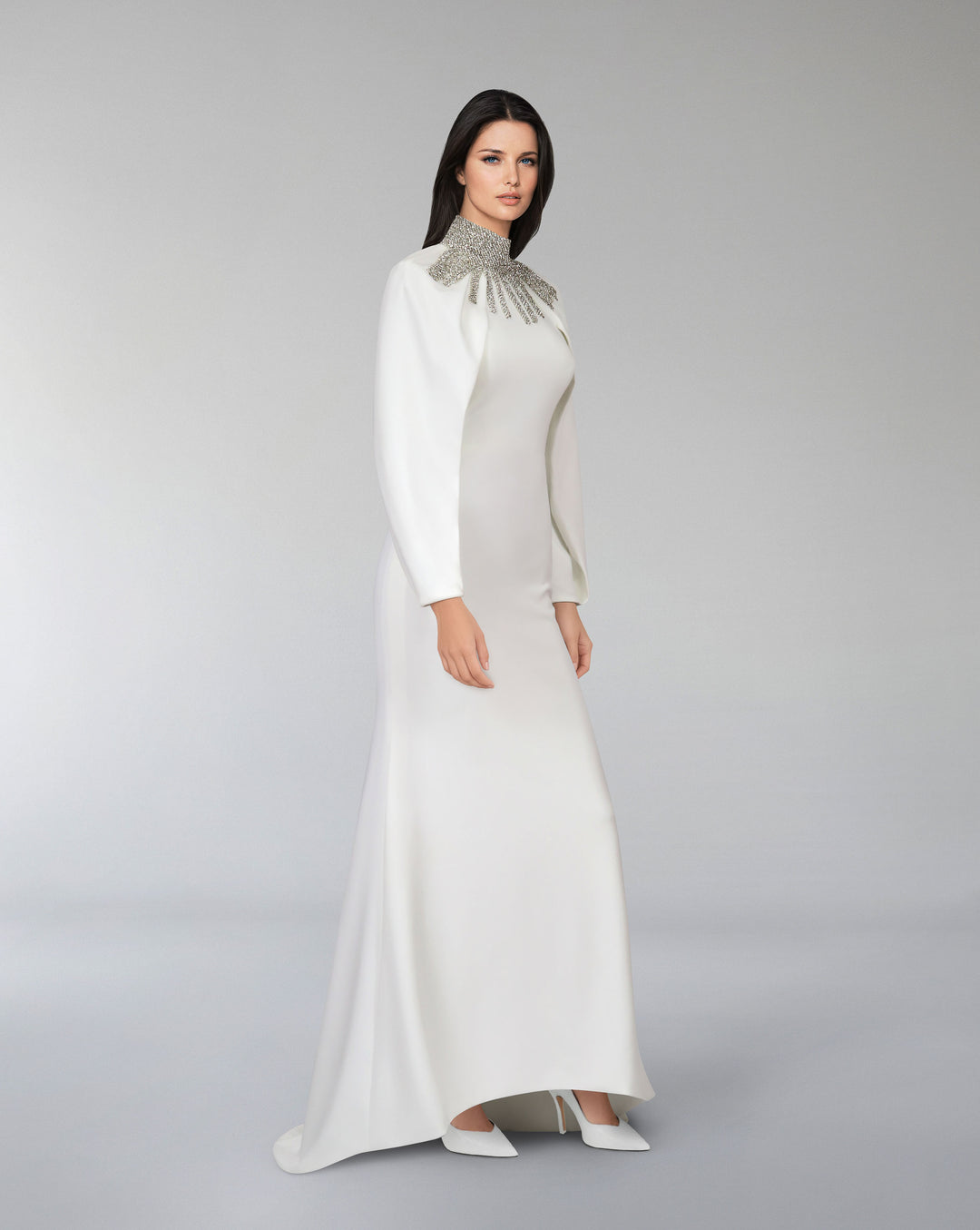 Beaded collar dress with capelet sleeves-Sheldon