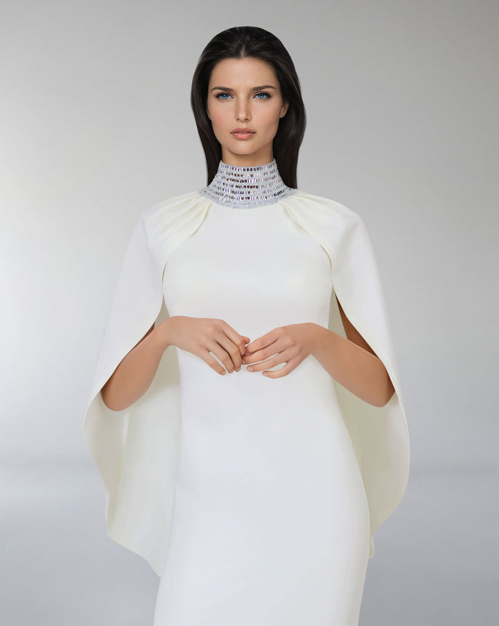 Beaded high neck dress with cape-Radella