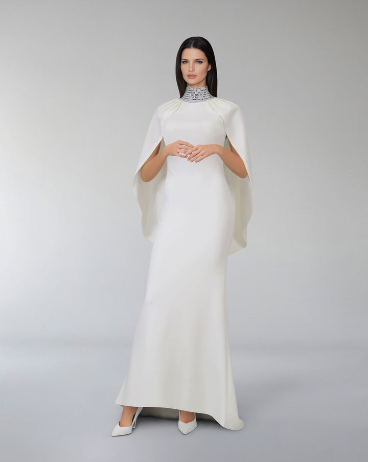 Beaded high neck dress with cape-Radella