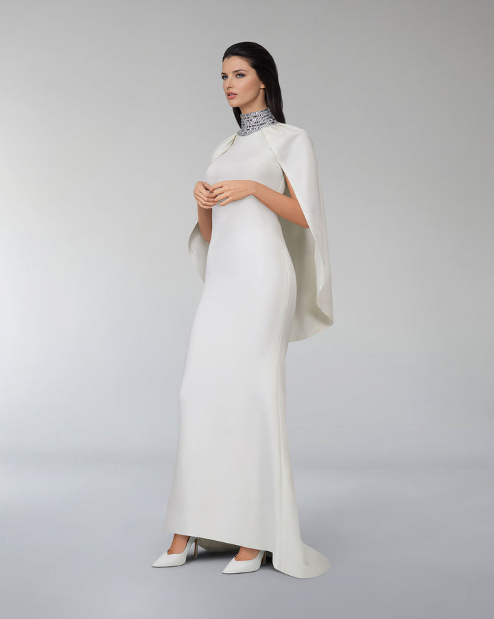 Beaded high neck dress with cape-Radella