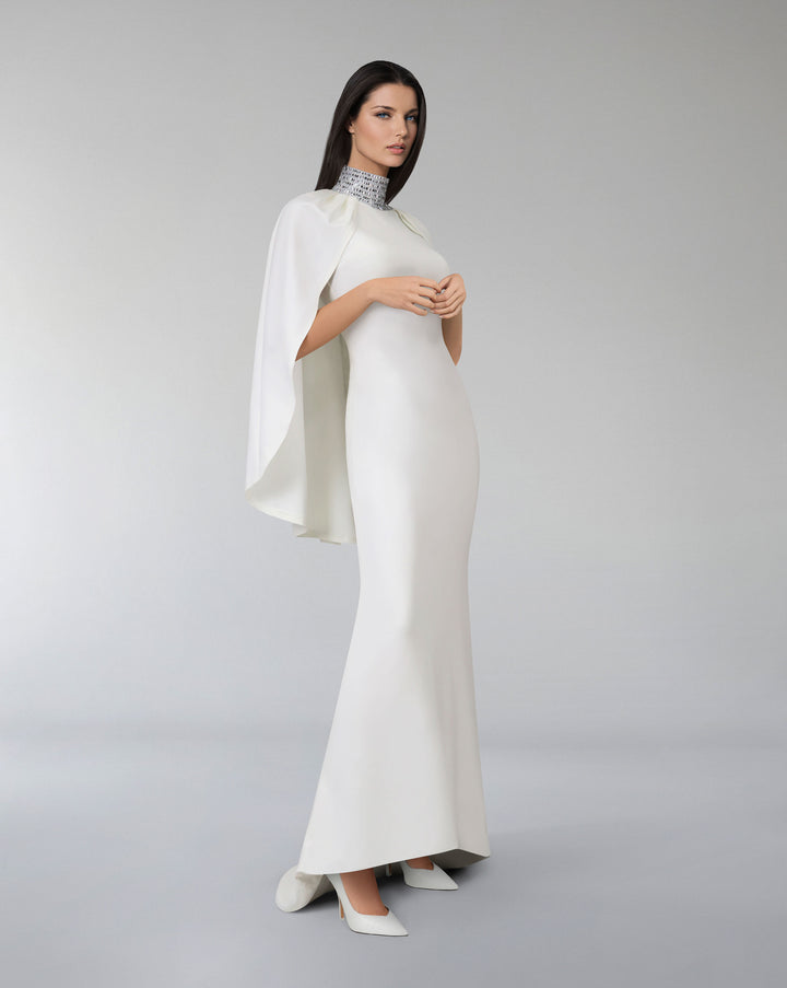 Beaded high neck dress with cape-Radella